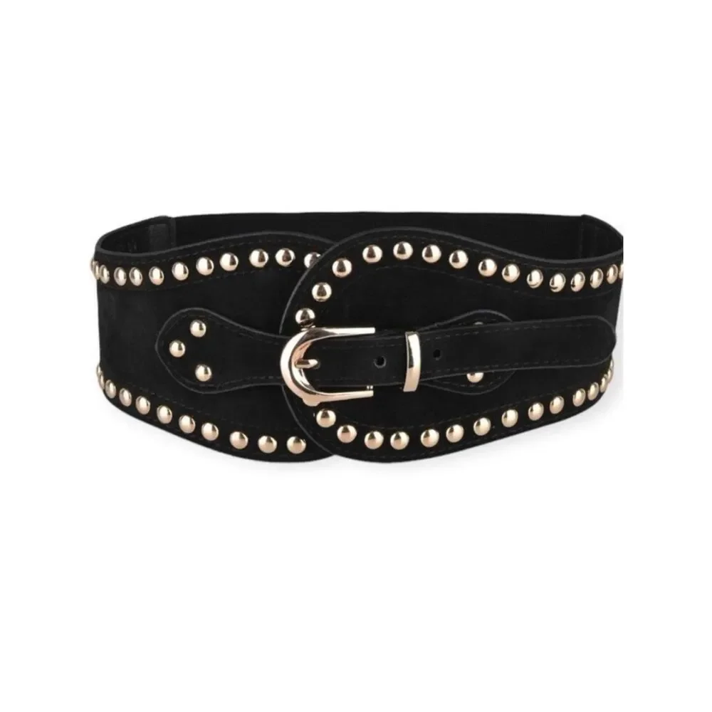 Black Gold Studded Wide Corset Belt Gothic Punk OS NWT